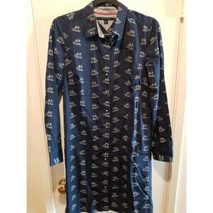 Tommy Hilfiger Shirt Dress Women's‎ Medium Navy Sail Boats Ships Nautical Print